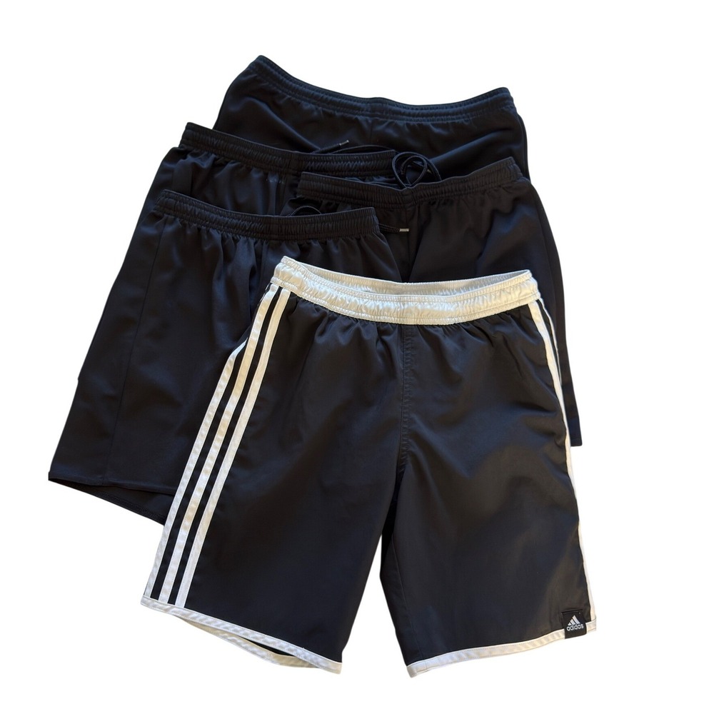 adidas Boys 5-Piece Shorts Lot Black Size 11-12 Athletic Sport 3-Stripes